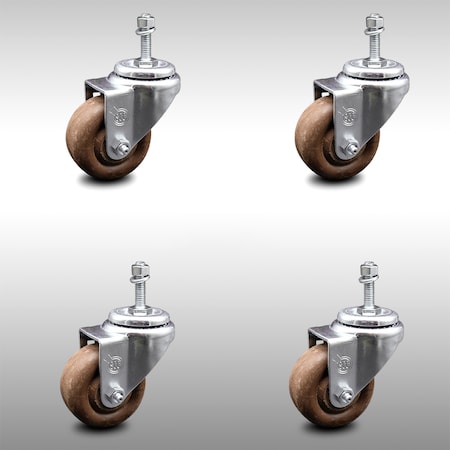 Service Caster 3 Inch SS High Temp Glass Filled Nylon Swivel 10mm Threaded Stem Caster Set SCC-SSTS20S314-GFNSHT-M1015-4